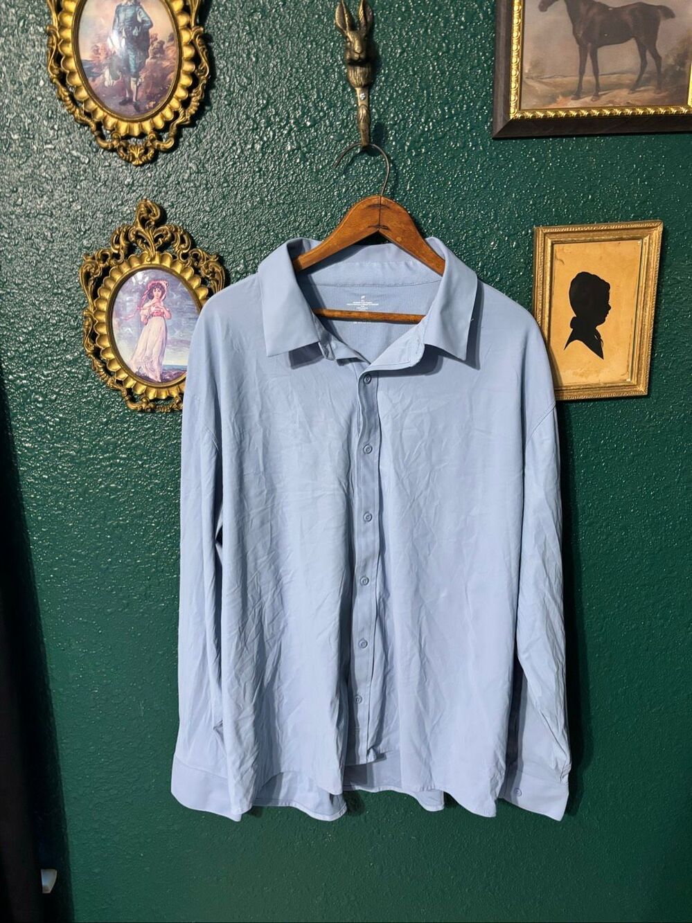 Fabletics Performance Mens Blue Button Up Long Sleeve Shirt Sz 2XL